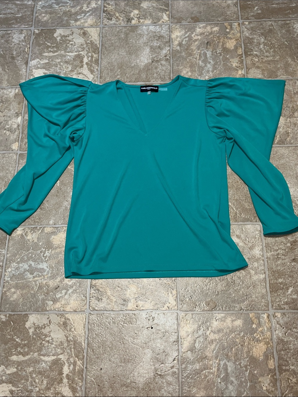 Karl Lagerfeld V-Neck Puff Sleeve Blouse
